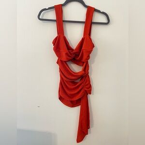 Sexy ASOS Reddish Orange Draped Cut Out Halter Top